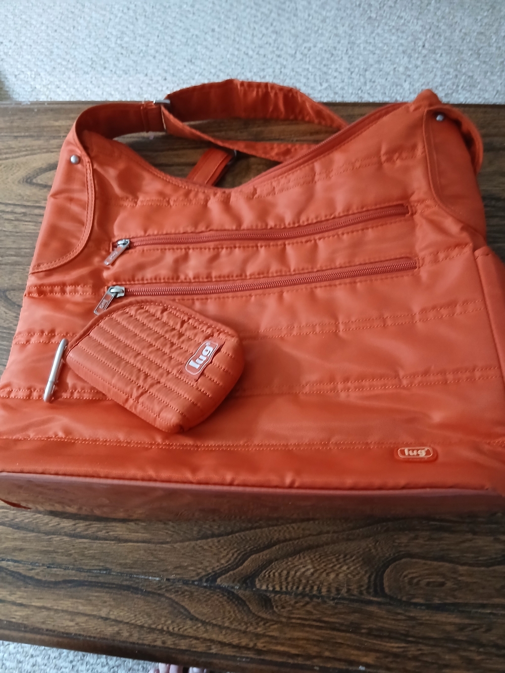 Lug Orange Quilted Nylon Crossbody Purse with Detachable Pouch